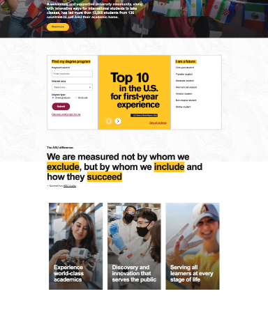 screenshot of the website featuring top 10 in the freshman year
