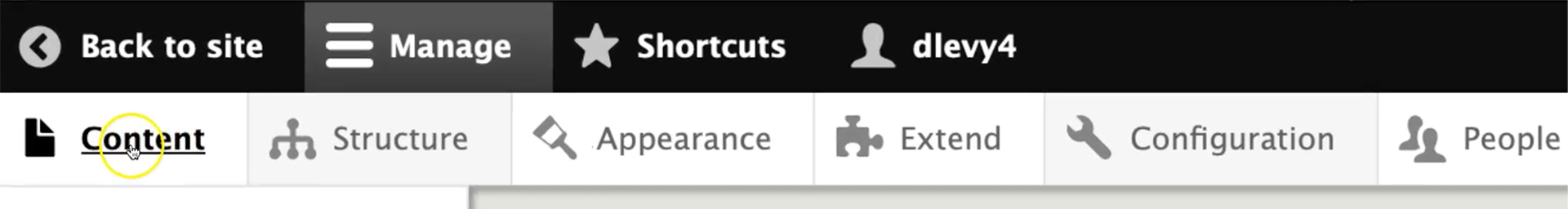 drupal menu selecting content tab